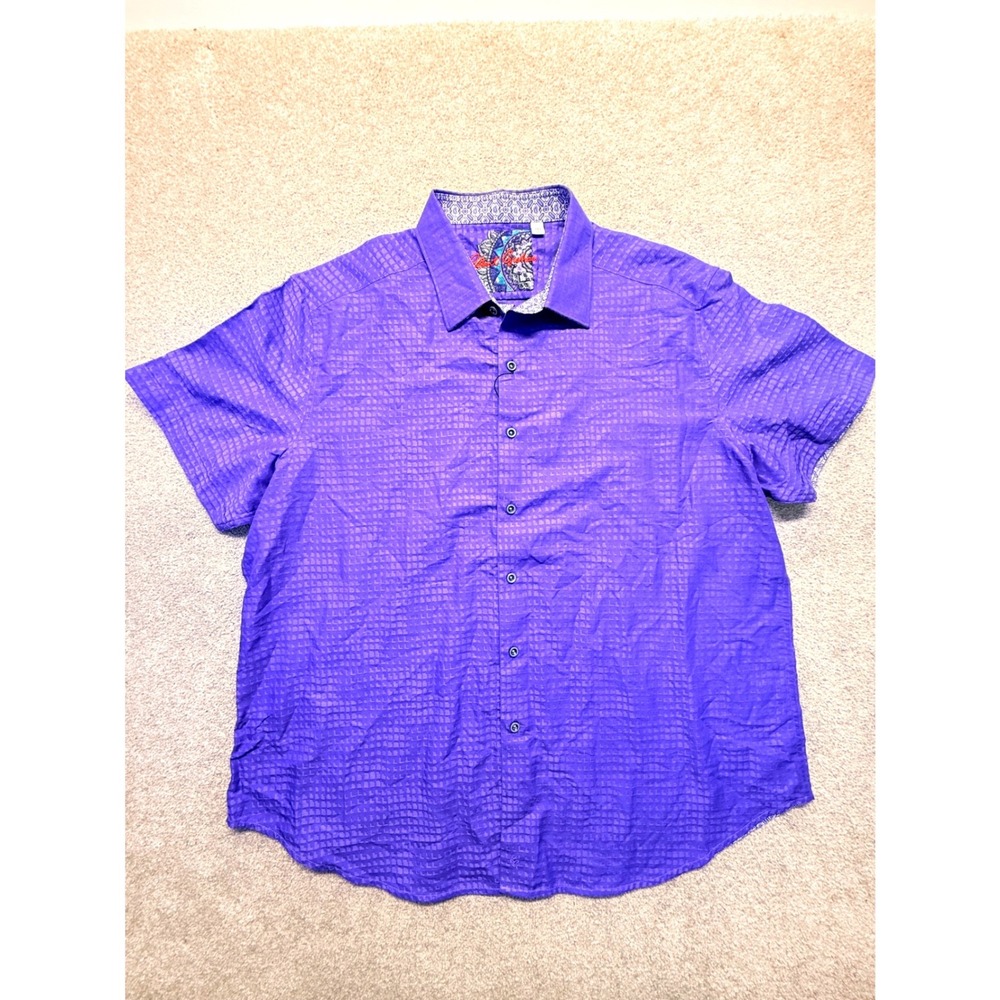 Robert Graham Briarwood Mens 3XL NWT ($158) Purple Linen Blend Jacquard SS Shirt